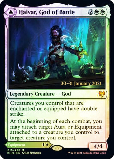 Halvar, God of Battle // Sword of the Realms (PRE-15S) [Kaldheim Promos] Foil
