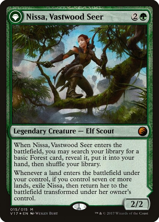 Nissa, Vastwood Seer // Nissa, Sage Animist (V17-015) [From the Vault: Transform]: (originpwdfc) Foil