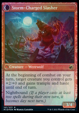 Reckless Stormseeker // Storm-Charged Slasher (PRE-157S) [Innistrad: Midnight Hunt Promos]: (Double Faced Transform) Foil