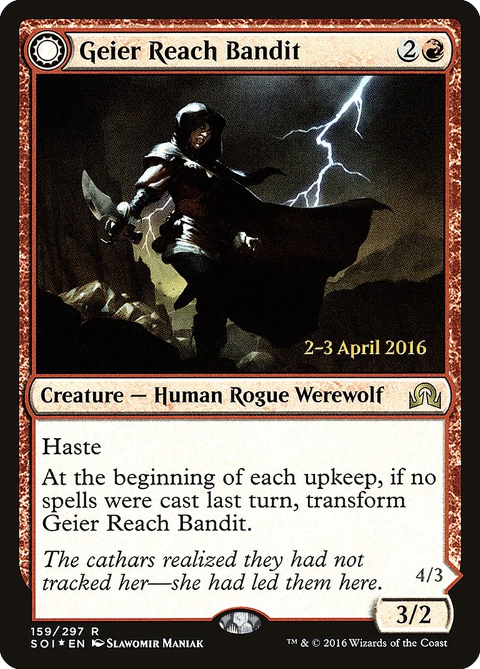 Geier Reach Bandit // Vildin-Pack Alpha (PRE-159S) [Shadows over Innistrad Promos]: (Double Faced Transform) Foil