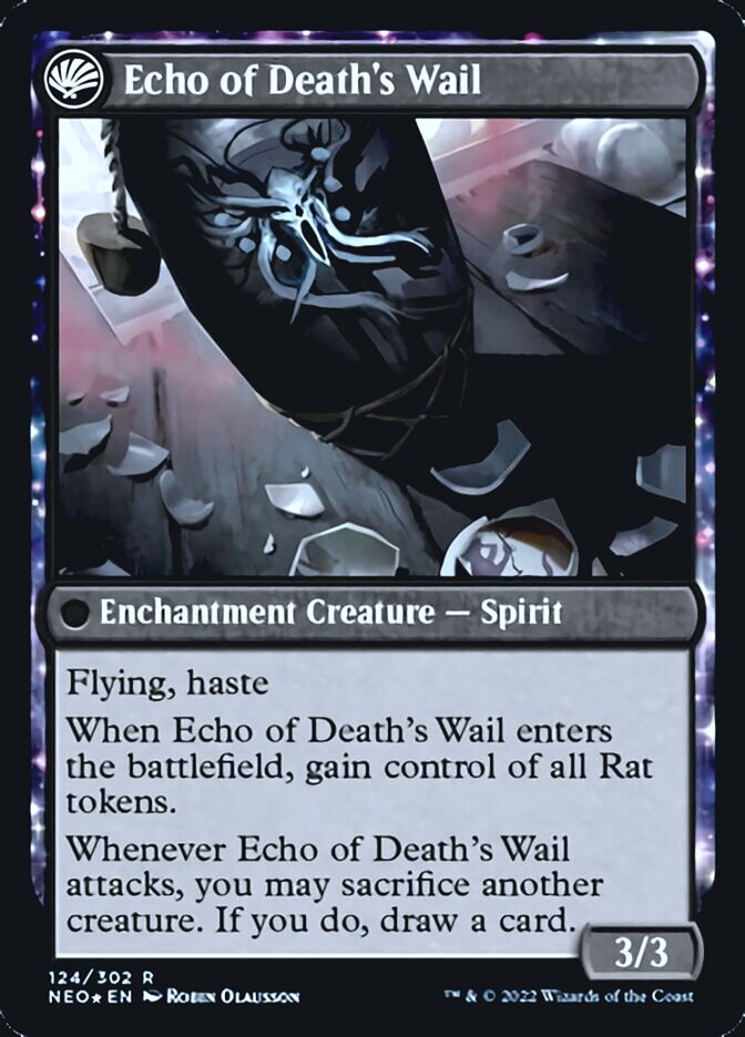 Tribute to Horobi // Echo of Death's Wail (PRE-124S) [Kamigawa: Neon Dynasty Promos]: (fandfc, enchantment) Foil