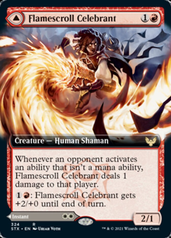 Flamescroll Celebrant // Revel in Silence (STX-324) [Strixhaven: School of Mages]: (Extended Art)