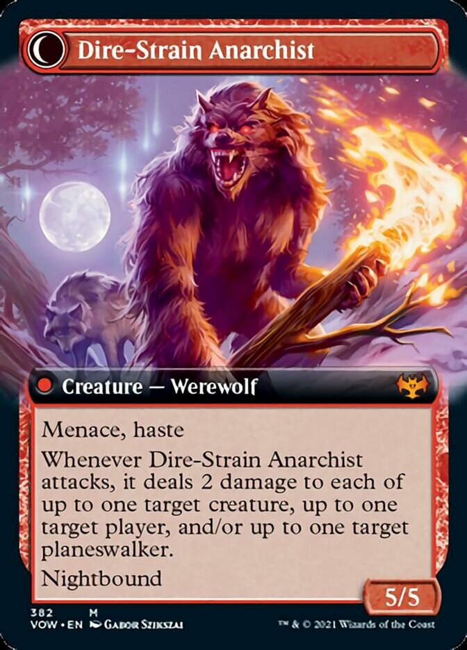 Volatile Arsonist // Dire-Strain Anarchist (VOW-382) [Innistrad: Crimson Vow]: (Extended Art, Double Faced Transform)