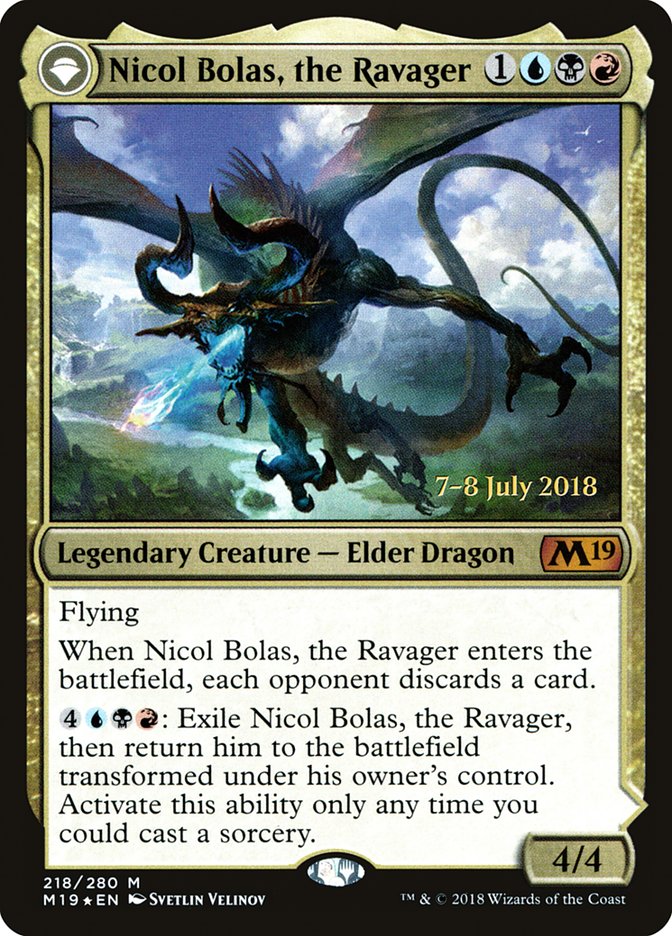 Nicol Bolas, the Ravager // Nicol Bolas, the Arisen (PRE-218S) [Core Set 2019 Promos]: (originpwdfc) Foil