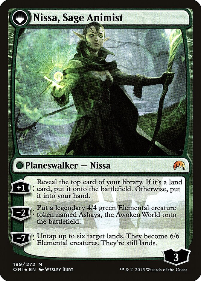 Nissa, Vastwood Seer // Nissa, Sage Animist (PRE-189S) [Magic Origins Promos]: (originpwdfc) Foil