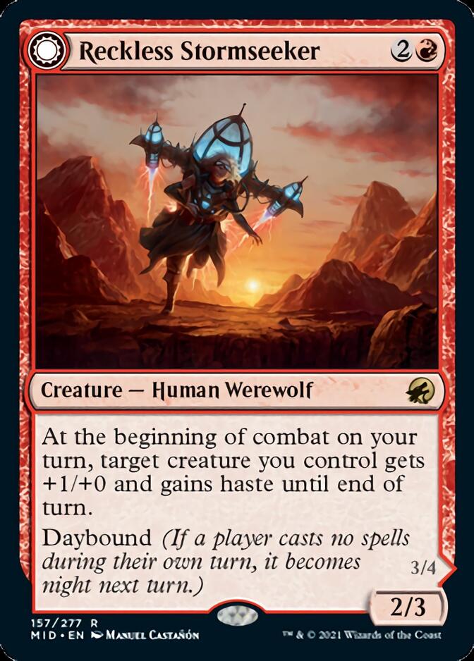 Reckless Stormseeker // Storm-Charged Slasher (MID-157) [Innistrad: Midnight Hunt]: (Double Faced Transform)