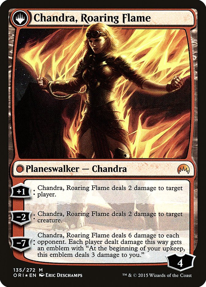 Chandra, Fire of Kaladesh // Chandra, Roaring Flame (PRE-135S) [Magic Origins Promos]: (originpwdfc) Foil
