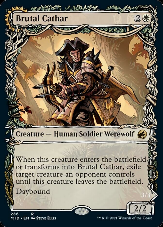 Brutal Cathar // Moonrage Brute (MID-286) [Innistrad: Midnight Hunt]: (Showcase, Double Faced Transform)
