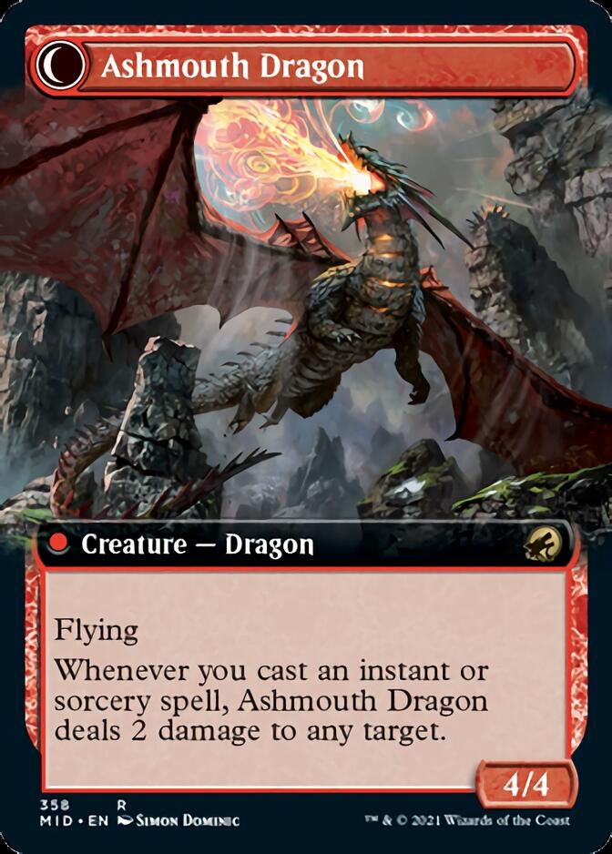Smoldering Egg // Ashmouth Dragon (MID-358) [Innistrad: Midnight Hunt]: (Extended Art, Double Faced Transform)
